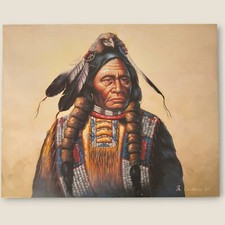 Native American Warrior Painting by M. Cordova 1987 – Signed Wall Art Print