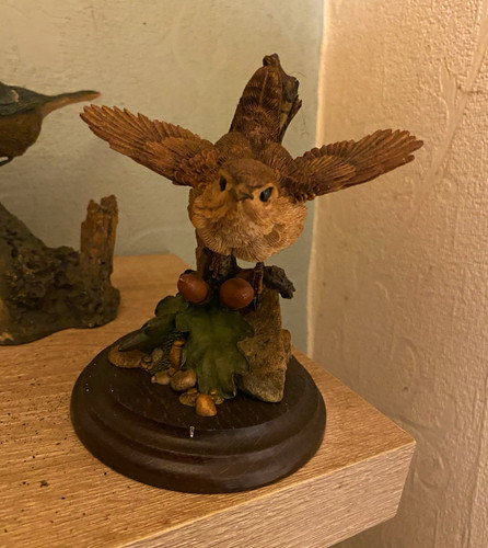 Owl resin figurine brown green - resin,