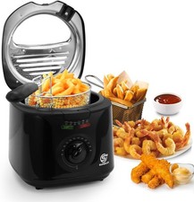 2L Deep Fat Fryer 2000W with Viewing Window & Adjustable Thermostat in Black