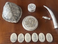 Scrimshaw items, replica resin faux 