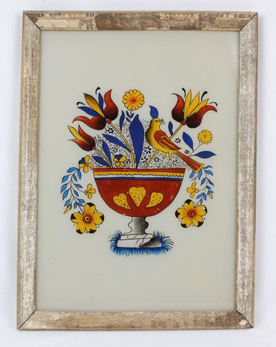 Vintage reverse glass bird - bird, and