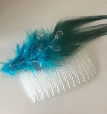 Handmade Ladies Girls Feather Comb Hair Piece Fascinator teal blue green