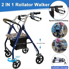 Foldable Lightweight Rollator Mobility Walker 4 Wheeled Walking Aid w/ Seat Bag