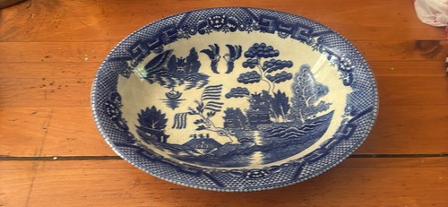 Blue willow oval serving dish - blue,
