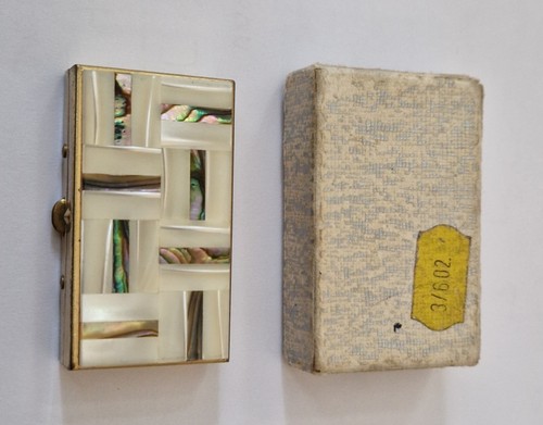 Vintage brass pill box abalone - vintage,