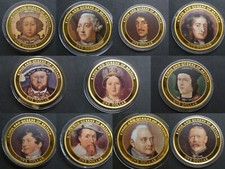 Kings & Queens of Britain 2007 colour Gold-Plated Cook Islands $1 Coin see menu