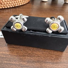 Plumber Hot / Cold Cufflinks Silver Coloured Tap Head Style 