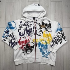 Makaveli Men’s Full Zip Through Hoodie In White/Multi Size XXL Y2K Hip Hop