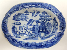 Blue & White “Willow Pattern” Small Oval Dish 19 × 13.5 cm (Impressed “W”)