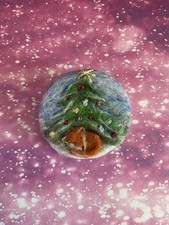 Handmade Needle Felted Fox  Brooch Under A Decorated Christmas Tree
