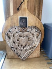 Rustic Hand Carved Wooden Heart Hanging Decoration Chunky Wall Plaque Neptune