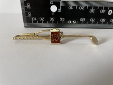 Vintage Retro The 19th Hole Golf Club Tie Clip Gold Tone Beer Birthday Gift 