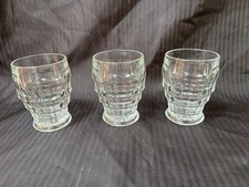 Liqueur/shots glasses x 3, clear glass, Jacobean pattern, Footed