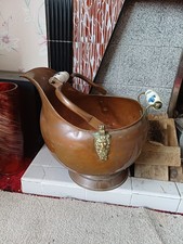Antique/Vintage Cooper Helmet Coal Scuttle Log Bucket Ceramic Handles
