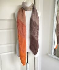HANDKNITTED Long Scarf Rowan Kidsilk Haze Yarn Mohair Silk Artisan Orange Brown