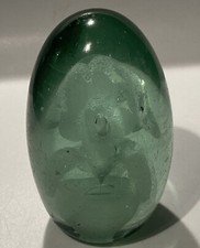 Antique 19th Century Victorian Green Glass Dump Paperweight Vase Pot Flowers