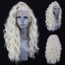 Platinum Blonde Hair Wigs Lace front wigs Long Curly Wavy Heat Resistant Hair