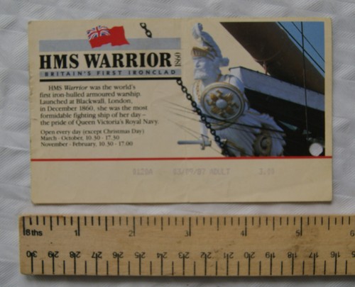 1987 ticket hms - hms, warrior