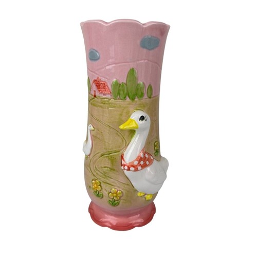 Pink duck ceramic vase - duck,