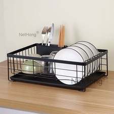 Dish Drainer Rack Drying Removable Drip Tray Draining Board Sink Cutlery Holder