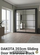DOUBLE WARDROBE 203CM WIDE BLACK WITH DOUBLE GLASS DOORS RRP £599  BARGAIN