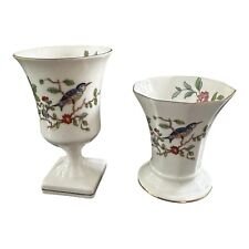 Aynsley Bone China - Pembroke Pattern Pedestal Vase & Trumpet Vase Floral Bird