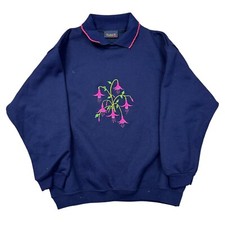 Radish Countrywear Sweatshirt Floral Embroidered Blue Jumper Womens Medium