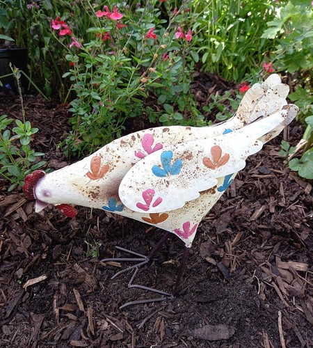 Cream hen chicken - chicken, garden