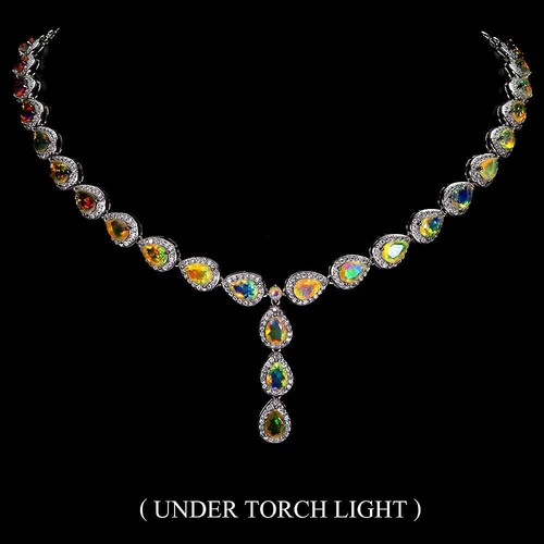 Silver necklace opal natural - silver,