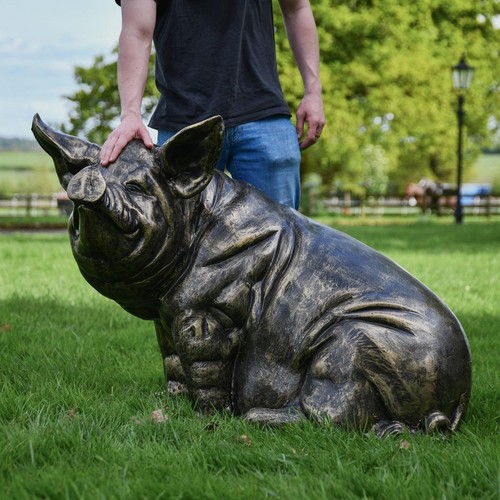 Antique gold sitting - gold, pig