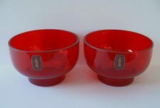 Pair of WHITEFRIARS GLASS Ruby Red Fruit Bowls with Labels