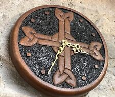 Hand Carved Solid Wood Brown Irish Knot Celtic Wall Clock (19cm) Xmas Gift - VGC