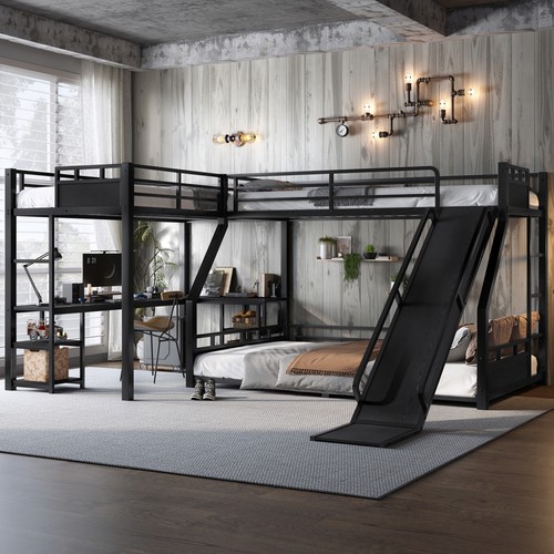 Shaped metal bunk bed with - l-shaped,