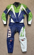 Dainese Vintage Green/Blue Armoured Motorcycle 2 Piece Leather Suit Mens 50/48