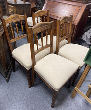 Set of 4 Victorian Arts & Craft Period Carved Solid Oak Dining Chairs Antique