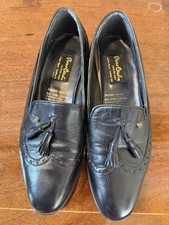 Vintage Pierre Cardin Mens Black Brogue Leather Shoes Slip On Tassels Size 8 41