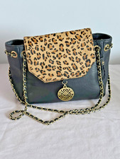 BIBA Leather Handbag - Black with Leopard Print - Used Very Good - RRP £99