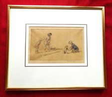 Eileen Alice Soper The Hurt Paw etching print framed signed art dog lover gift
