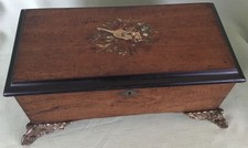 Antique Swiss Unusual Cylinder Music Box With Brass Feet For Repairs Or Parts