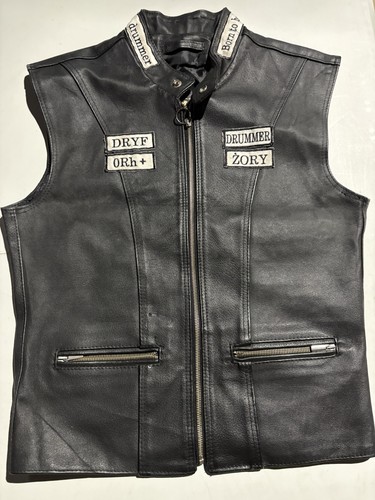 Men leather biker vest - leather,