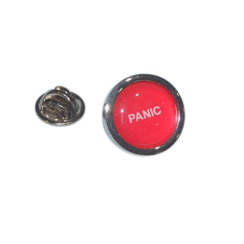 Red panic button lapel pin - red,