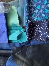 Small job lot of vintage remnants of various blue fabric, shimmery, silky etc