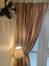 Bespoke Vintage Gold Pink Stripe Tripple Pinch Pleat Mostyns London Door Curtain