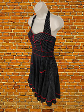 HELL BUNNY VIXEN BLACK DRESS XSMALL COTTON WOMENS HALTER NECK 1950 POLKA DOT 