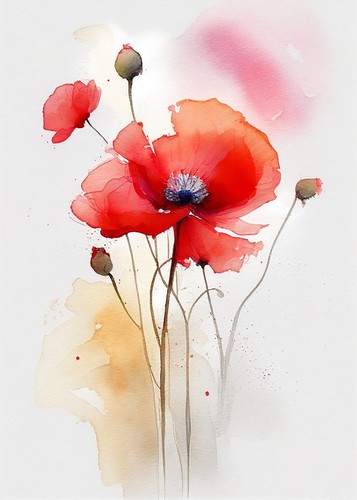 Size red poppy botanical - a4,