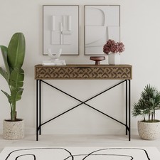 Slim Console Table with Drawer – Hallway Side Table with Metal Legs for Entryway
