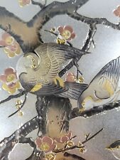 Japanese Chokin Art Yoshinobu Hara Signed Birds in Cherry Tree Limited Edition 