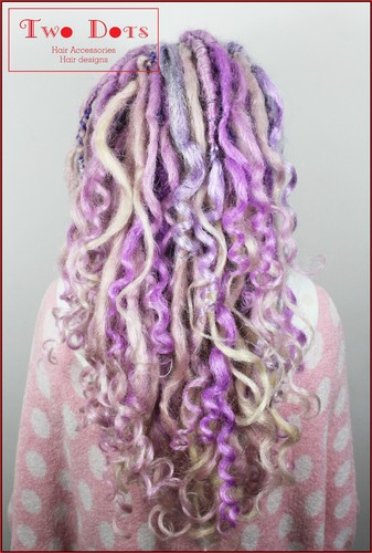 Blonde purple curly - blonde, synthetic