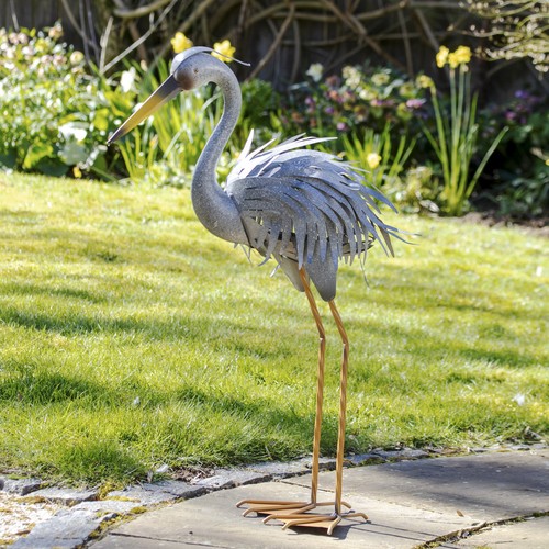 Grey metal heron - heron, garden