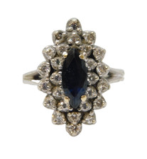 14ct White Gold, Sapphire & Diamond Engagement Ring Vintage 1983 London